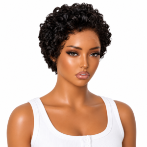 Short Curly Pixie HD Lace Frontal Wig – Natural Black